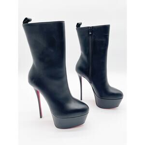 Christian Louboutin Black Calfskin Dolly Booty Alta Platform Ankle Boots EU 39
